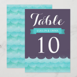 海辺の紫色の結婚式テーブルナンバー 招待状