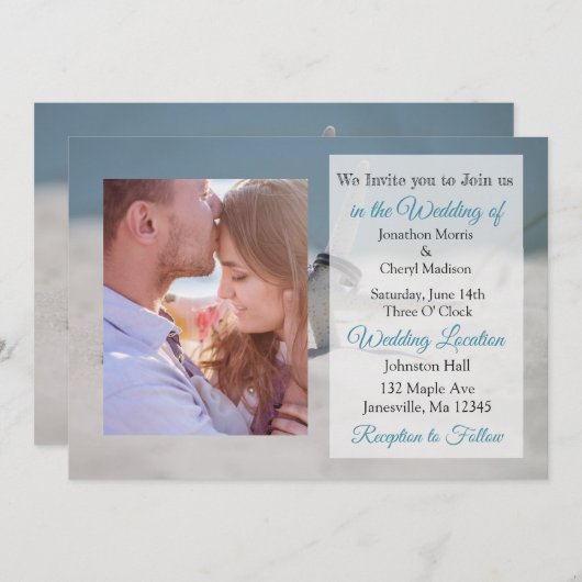 海辺の結婚バンドをテーマにしたフォトウェディングイベント 招待状 (正面/裏面)