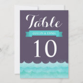 海辺の結婚式にぴったりな紫色のテーブルナンバー 招待状 (正面)