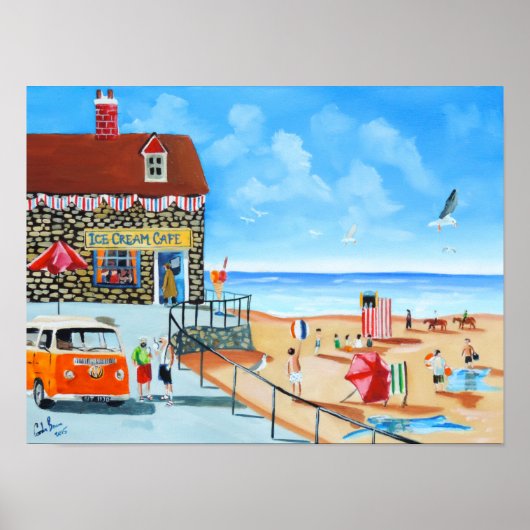 海辺の英国の海辺で息を切らすおもしろい ポスター (正面)