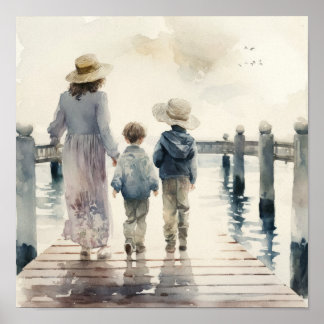 海辺の親子 ポスター