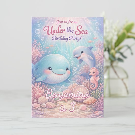 海辺の誕生日パステルガールズパーティー 招待状 (スタンド正面)