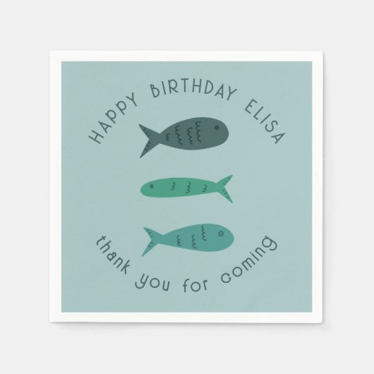海辺の誕生日パーティキュートフィッシュカスタム スタンダードカクテルナプキン (正面)
