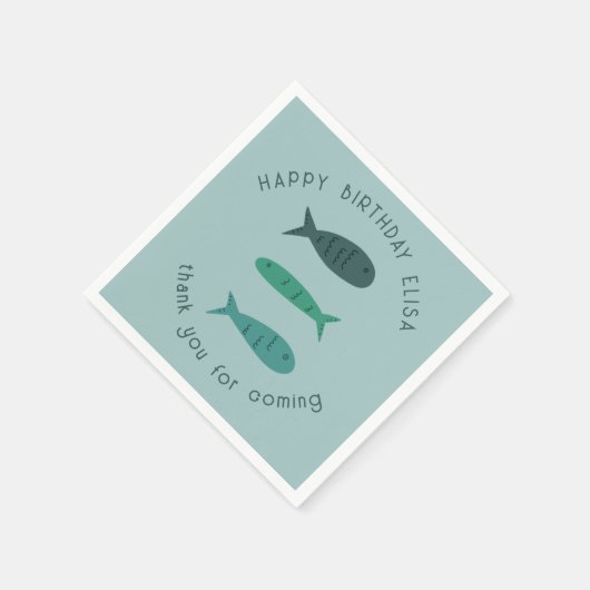 海辺の誕生日パーティキュートフィッシュカスタム スタンダードカクテルナプキン (角)