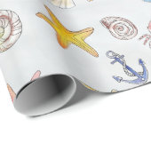 海辺の貝類ヒトデの水彩模様 ラッピングペーパー (ロールコーナー)