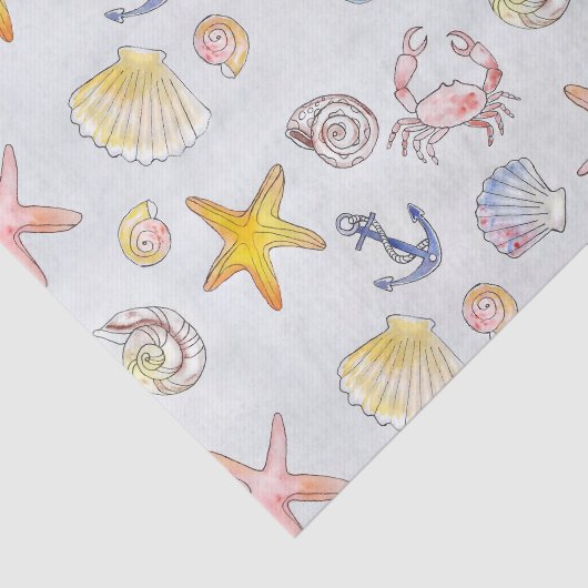 海辺の貝類ヒトデの水彩模様 薄葉紙 (詳細)
