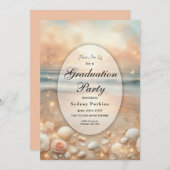 海辺の輝きと夕日の夢の卒業式パーティー 招待状 (正面/裏面)