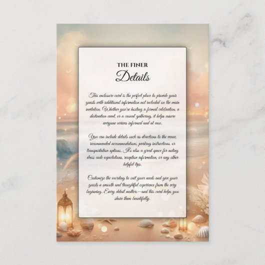 海辺の輝きと夕日の夢結婚の エンクロージャーカード (正面)