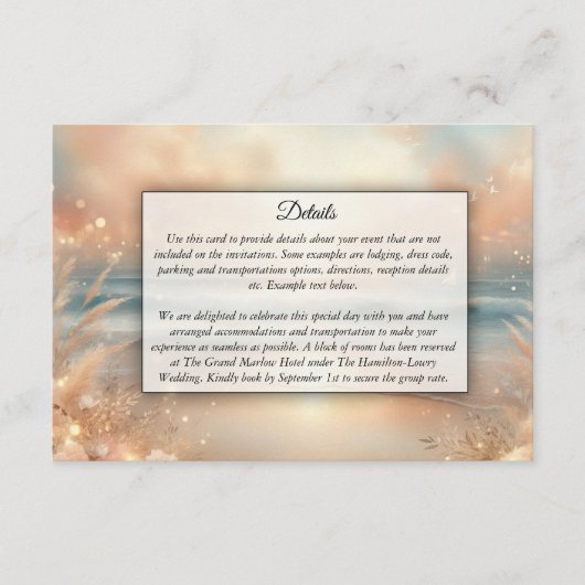 海辺の輝きと夕日の夢結婚の エンクロージャーカード (正面)