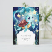 海辺の遊び心あふれるカメの誕生日 サンキューカード (スタンド正面)