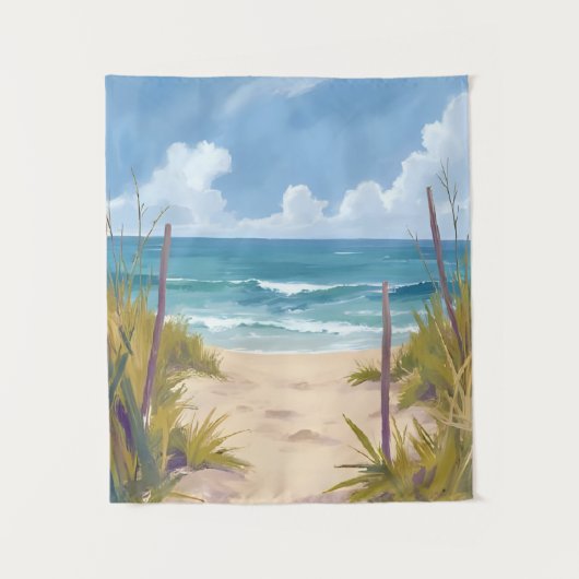 海辺の道 | 海の水彩海岸画 タペストリー (正面)