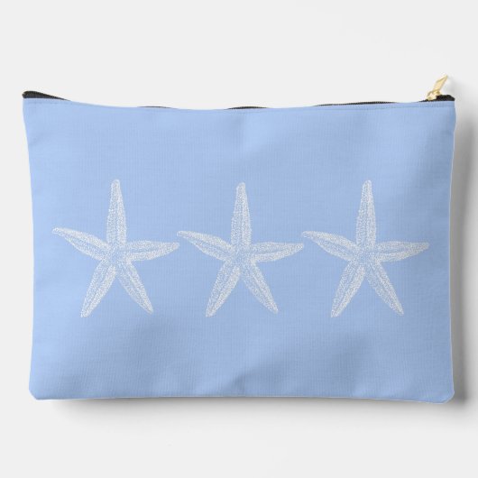 海辺の青と白のヒトデパーソナライズされたオ アクセサリーポーチ (裏面)