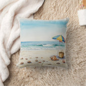 海辺の静寂:水彩ビーチ至福 クッション (ブランケット)