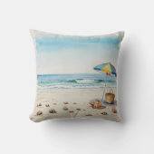 海辺の静寂:水彩ビーチ至福 クッション (正面)