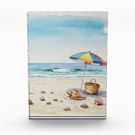 海辺の静寂：水彩ビーチ至福 フォトブロック (正面)