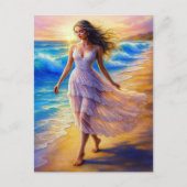 海辺の風を感じる水彩画のビーチ散歩アート シーズンポストカード (正面)