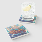 海辺の高い船 ストーンコースター (横)