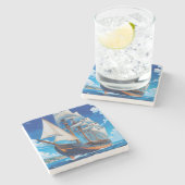 海辺の高い船 ストーンコースター (横)