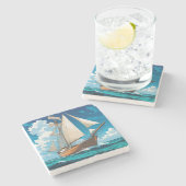 海辺の高い船 ストーンコースター (横)