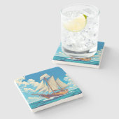 海辺の高い船 ストーンコースター (横)