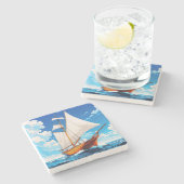 海辺の高い船 ストーンコースター (横)