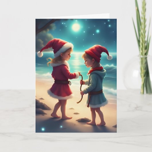 海辺の魔法のクリスマス – ホリデーカード カード (正面)