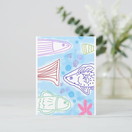 海辺の魚の芸術 ポストカード (スタンド正面)