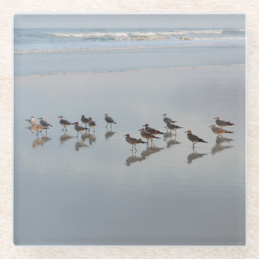 海辺の鳥 ガラスコースター (正面)