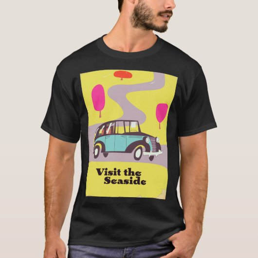 海辺へ行こう ビンテージカー ポスター Tシャツ (正面)