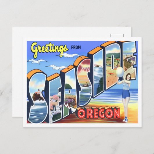 海辺オレゴン州ヴィンテージ大文字葉書 ポストカード (正面/裏面)