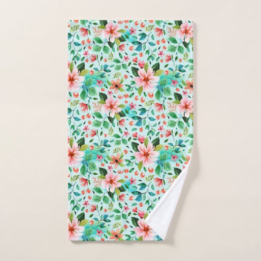 海辺カラフルの花模様 バスタオルセット (ハンドタオル)