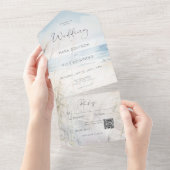 海辺モダン水彩ビーチQRコード オールインワン招待状 (貼ってはがせる)