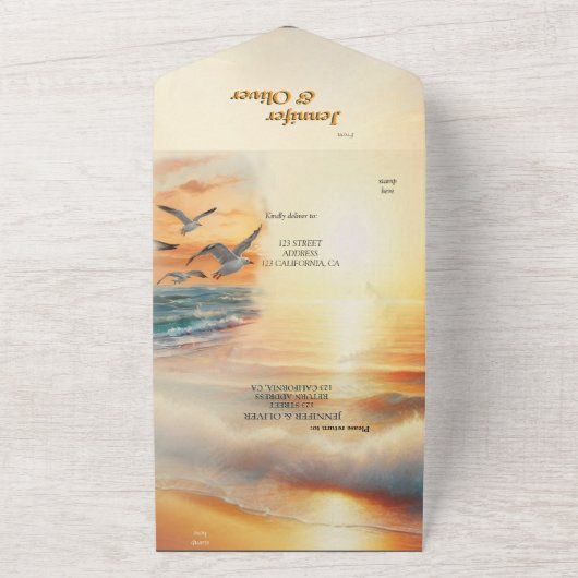 海辺結婚のお祝いビーチ オールインワン招待状 (外側)