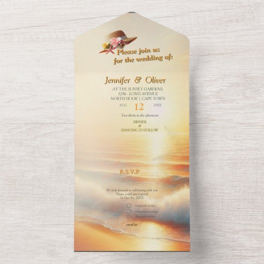 海辺結婚のお祝いビーチ オールインワン招待状 (内側)
