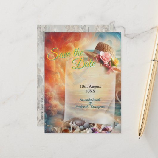 海辺結婚のお祝いビーチ 案内ポストカード (正面/裏面インサイチュ)