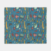 海辺 ゴムボート 釣り パターン フリースブランケット (正面(横))