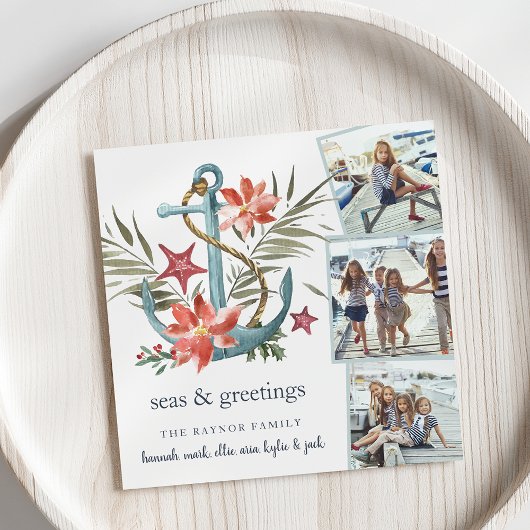 海辺 |スクエアホリデーフォトコラージュカード シーズンカード