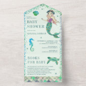 海造幣局の緑の人魚の赤ちゃんシャワーの下で オールインワン招待状 (内側)