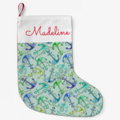 海錨およびロープパターン|はあなたの名前を加えます スモールクリスマスストッキング (正面)
