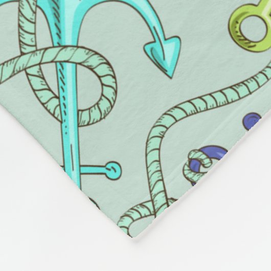 海錨およびロープパターン フリースブランケット (角)