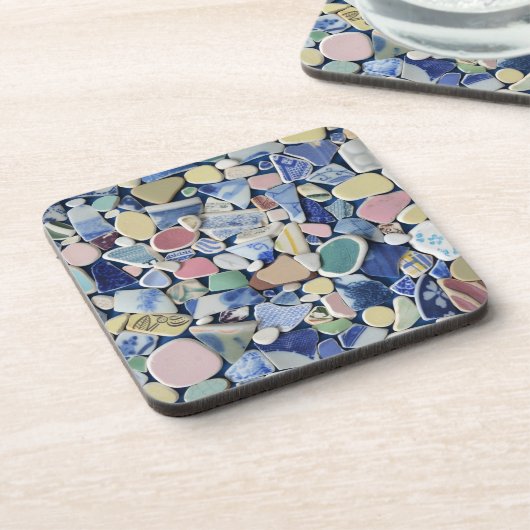 海陶器、ビーチガラス、青い写真のコースター コースター (左側)