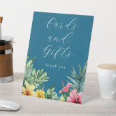 海青い熱帯の花のカードとギフト 台座サイン (インサイチュ)