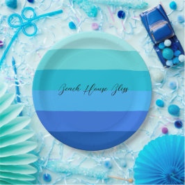 海青と緑ストライプの ペーパープレート