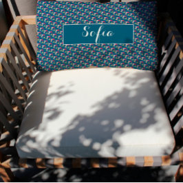 海青色幾何学模様装飾用クッション ランバークッション