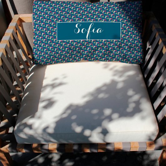 海青色幾何学模様装飾用クッション ランバークッション