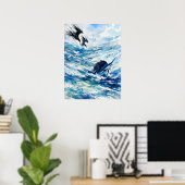 海面の野生生物の水彩画アート ポスター (ホームオフィス)