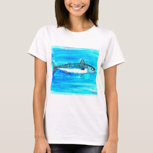 海面下のサバの水彩海 Tシャツ