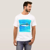 海面下のサバの水彩海 Tシャツ (正面フル)