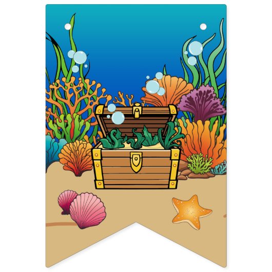 海面下のマンガ動物のパーティーバンティングバナー バンティングフラッグ (第1の旗)