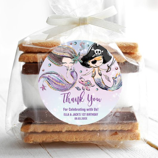 海面下の人魚と海賊誕生日 ラウンドシール